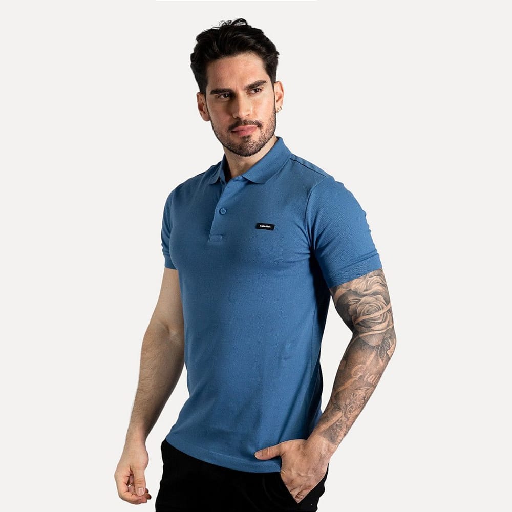 Camisa Polo Calvin Klein Azul Médio