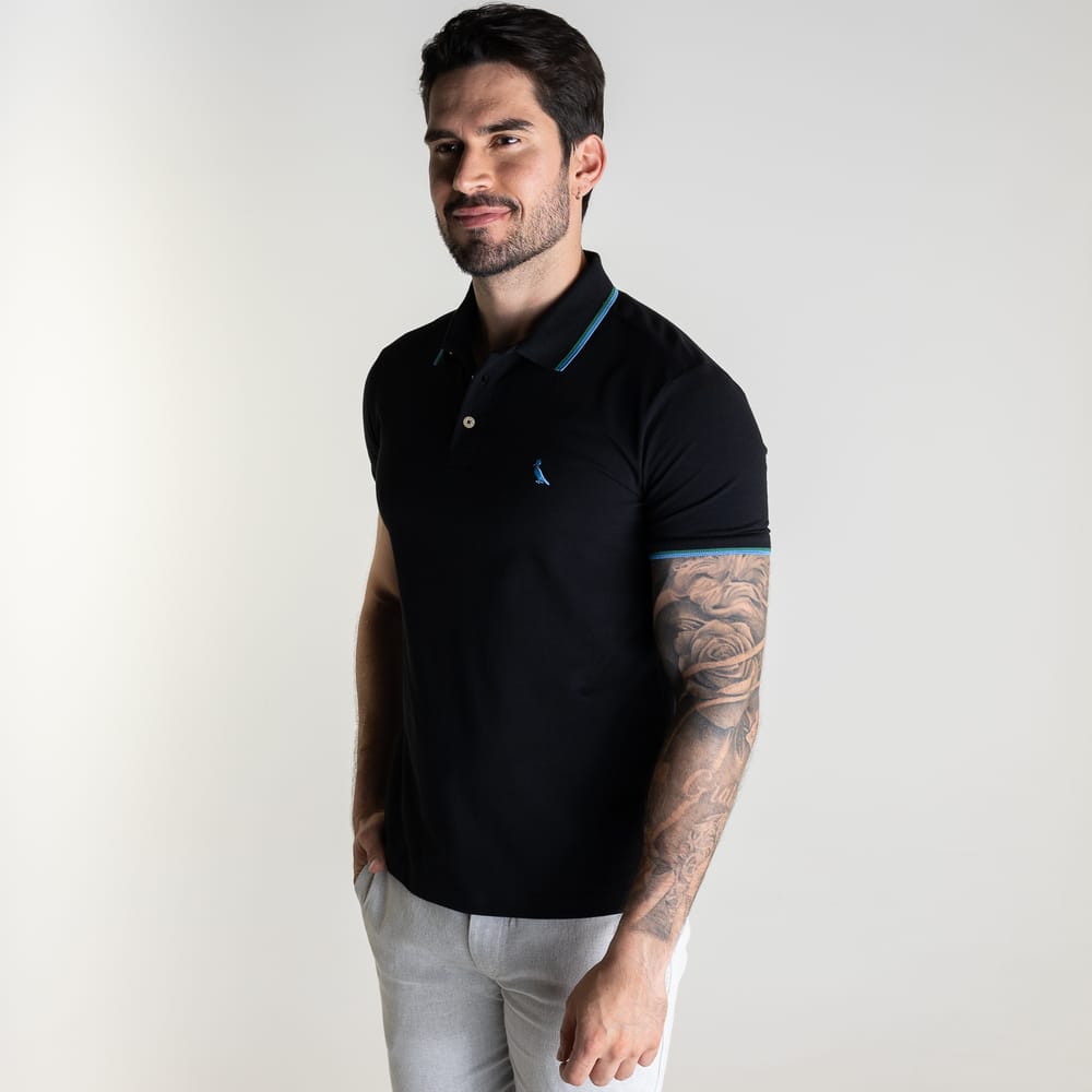 Camisa Polo Reserva Friso Duplo Preta