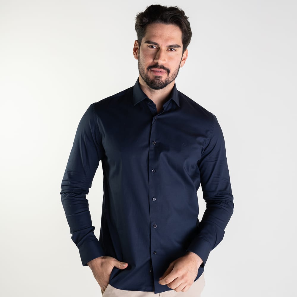 Camisa Aramis Tricoline Stretch Azul Marinho