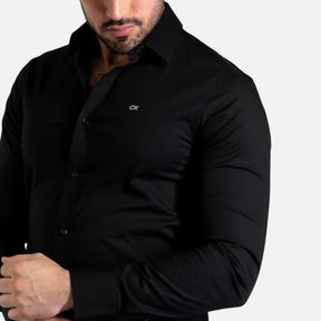 Camisa Calvin Klein Tricoline Slim Fit Preta