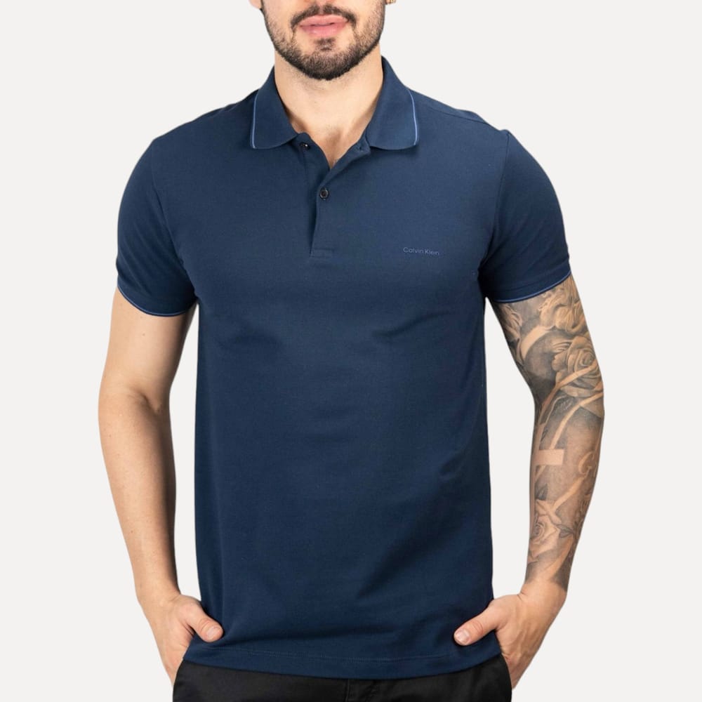 Camisa Polo Calvin Klein Relevo Azul Marinho