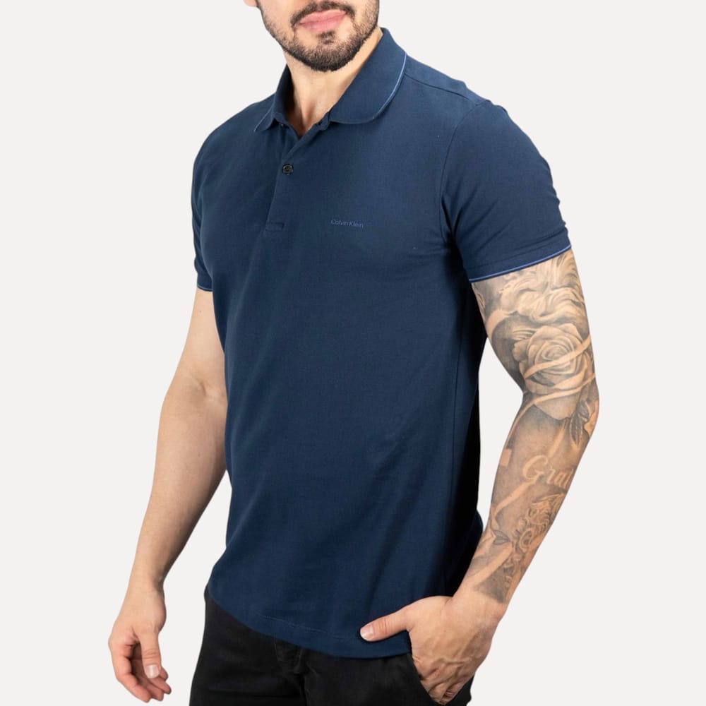 Camisa Polo Calvin Klein Relevo Azul Marinho