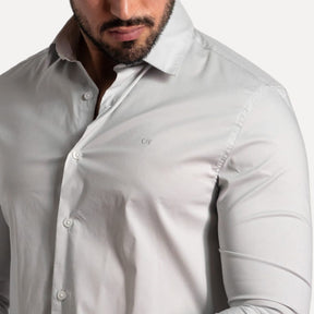 Camisa Calvin Klein Tricoline Slim Fit Cinza Claro