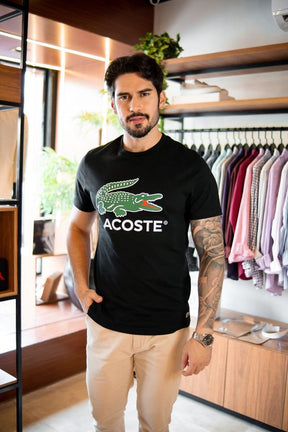 Camiseta Lacoste Patch Estampada Algodão Preta