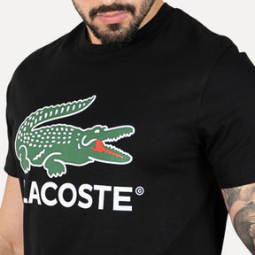 Camiseta Lacoste Patch Estampada Algodão Preta