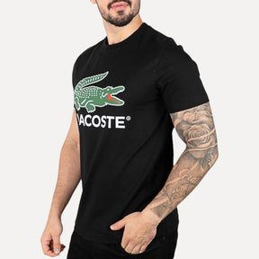 Camiseta Lacoste Patch Estampada Algodão Preta