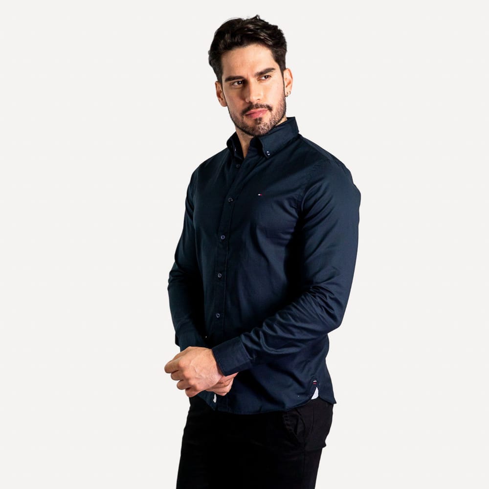 Camisa Flex Regular Fit Tommy Hilfiger Azul Marinho