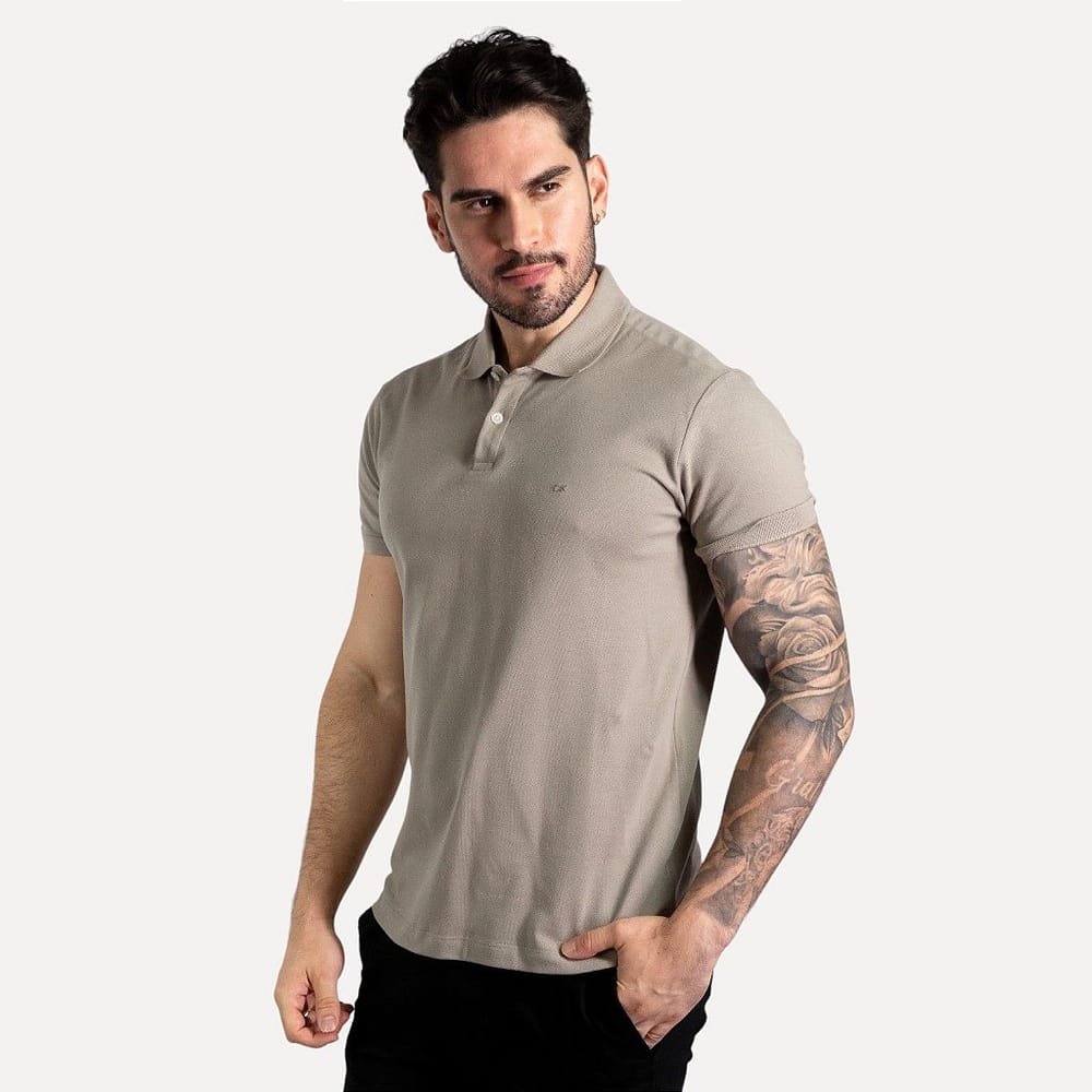 Camisa Polo Calvin Klein Básica Cáqui