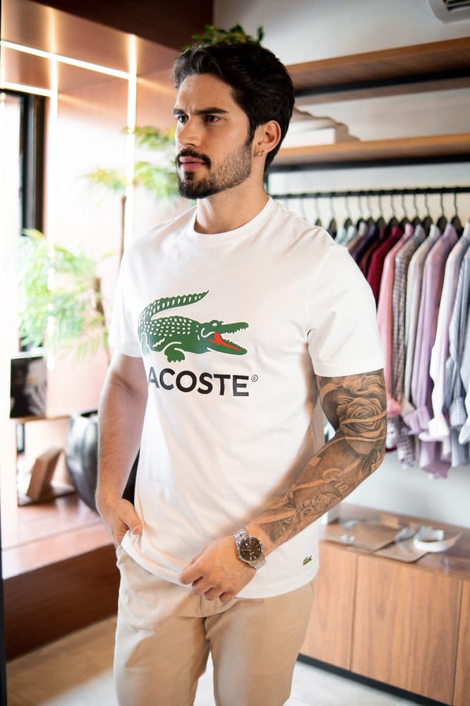 Camiseta Lacoste Patch Estampada Algodão Branca