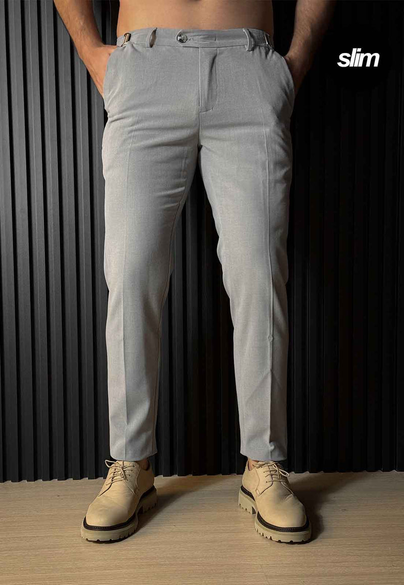 Calça Alfaiataria com Ajuste Cinza Slim