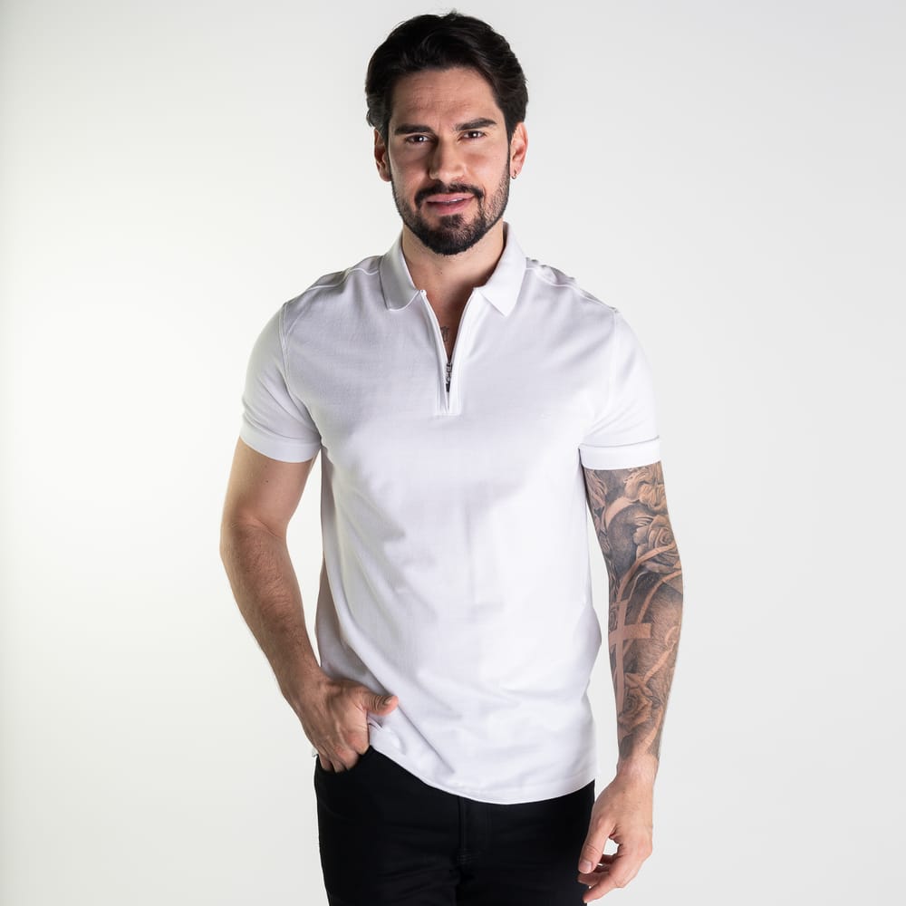 Camisa Polo Aramis Zíper Monocromática Branca