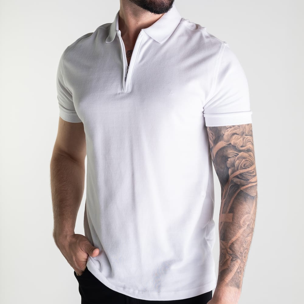 Camisa Polo Aramis Zíper Monocromática Branca