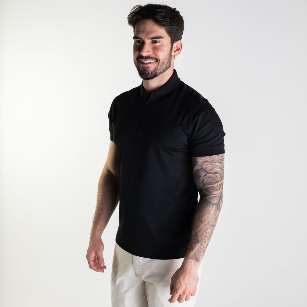 Camisa Polo Aramis Zíper Pima Preta