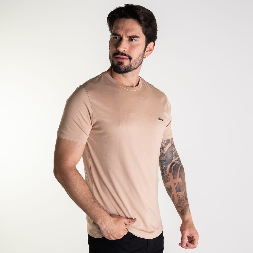 Camiseta Lacoste Algodão Pima Bege