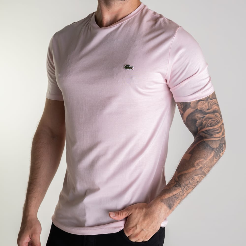 Camiseta Lacoste Algodão Pima Rosa Claro