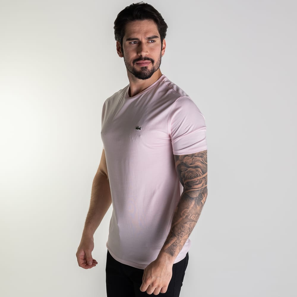 Camiseta Lacoste Algodão Pima Rosa Claro