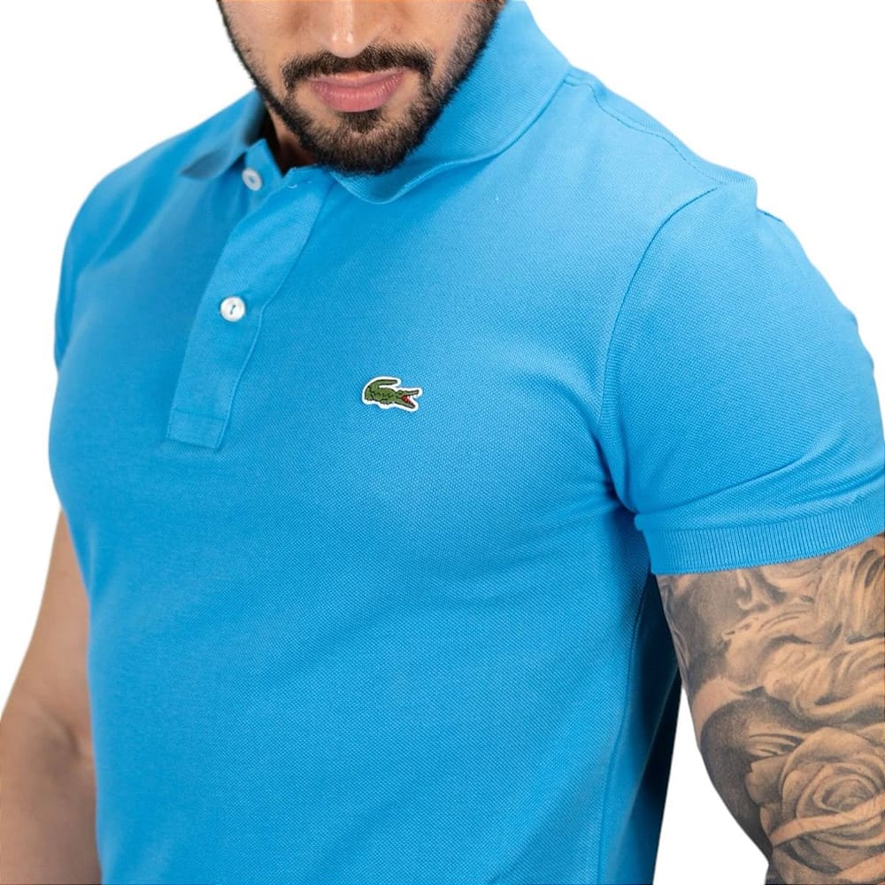 Camisa Polo Lacoste Petit Piquet Azul