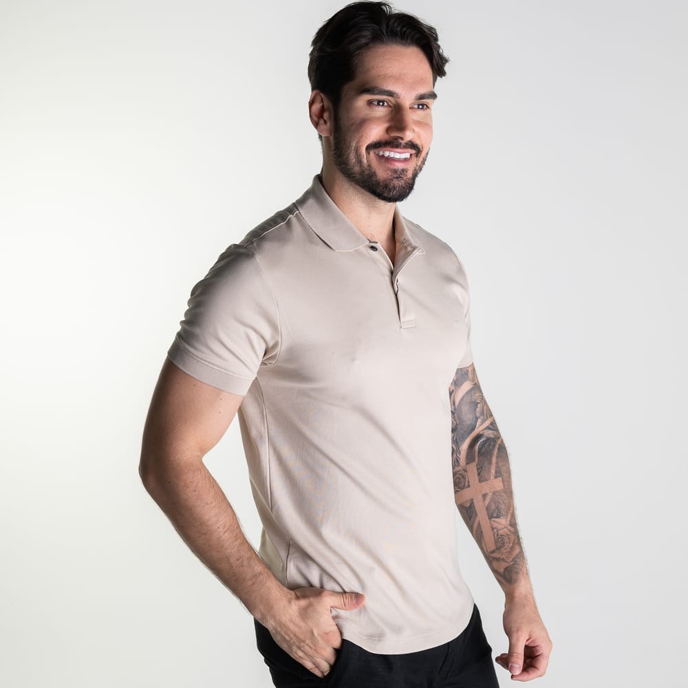 Camisa Polo Aramis Interlock Algodão Pima Bege