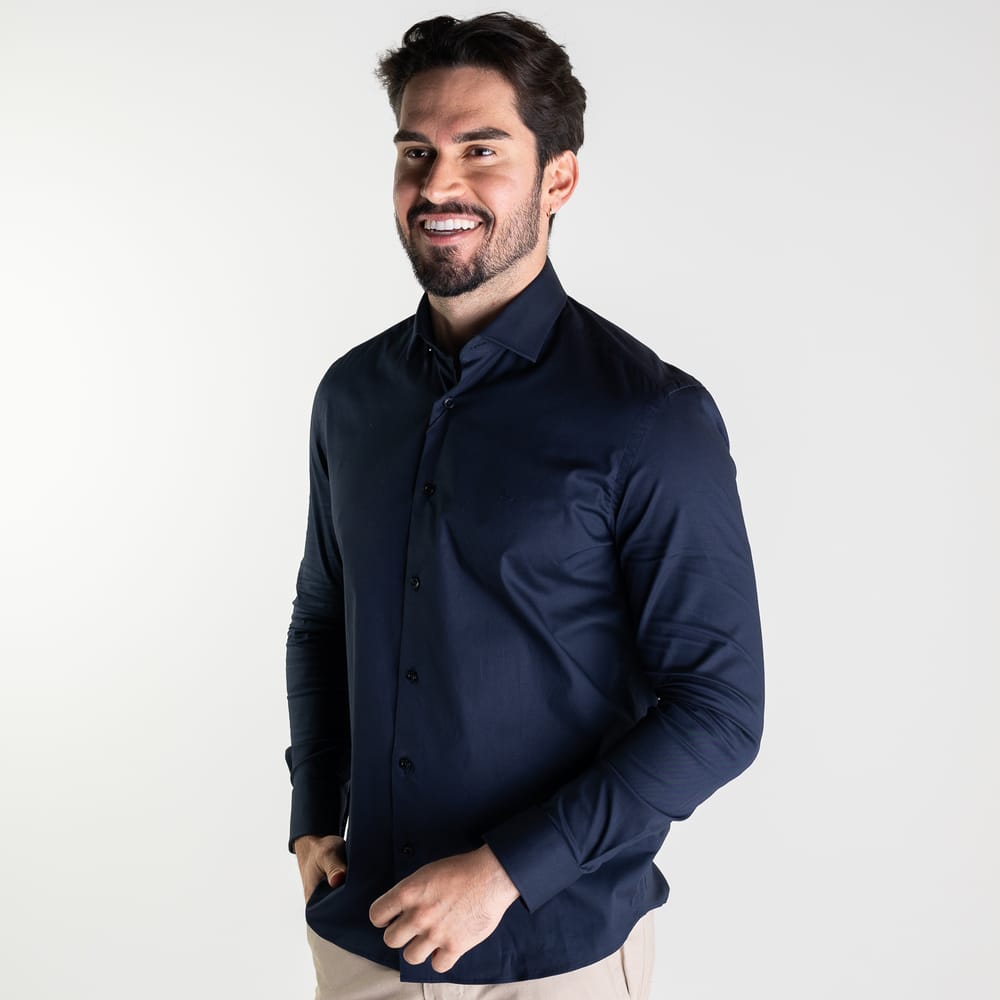 Camisa Aramis Tricoline Stretch Azul Marinho